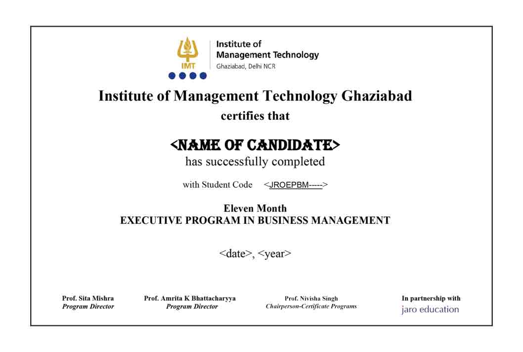 IMT Ghaziabad- EPBM 05 Certificate jaro