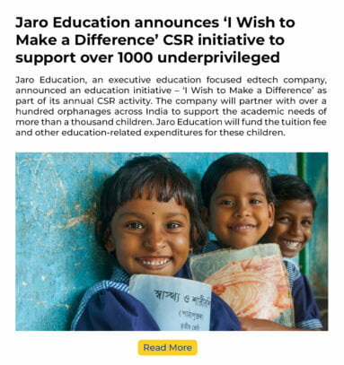Jaro Education announces ‘I Wish to Make a Difference’ CSR initiative to support over 1000 underprivileged children