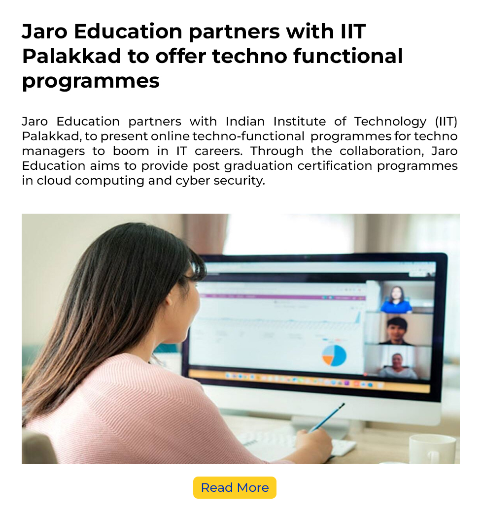 Jaro Education partners with IIT Palakkad to offer techno functional programmes