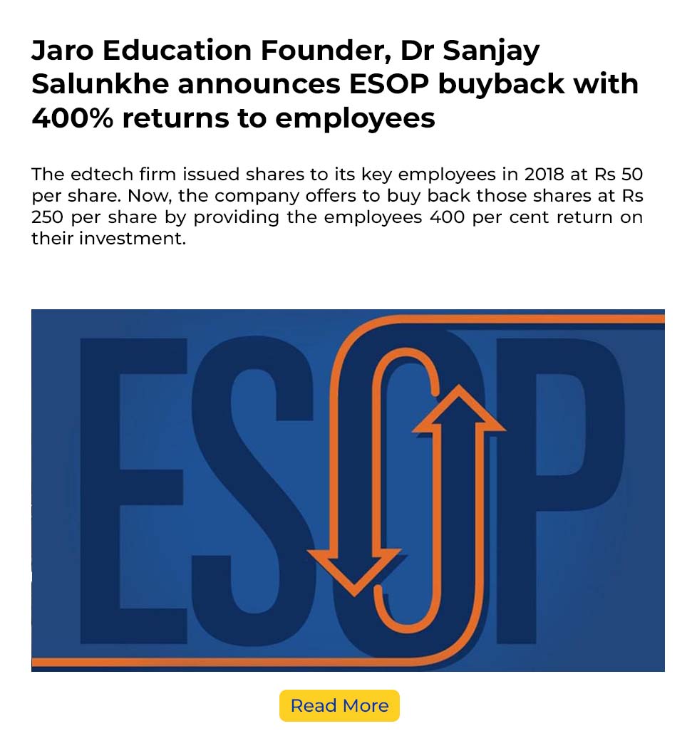 Jaro Education Founder, Dr Sanjay Salunkhe announces ESOP buyback with 400% returns to employees