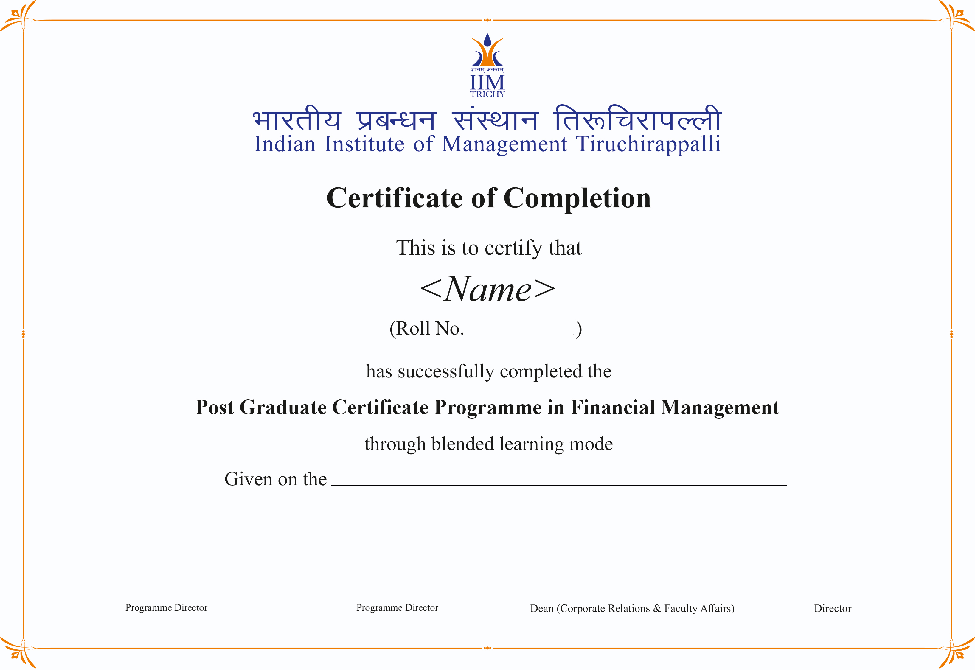 IIMT - PGCFM-Certificate
