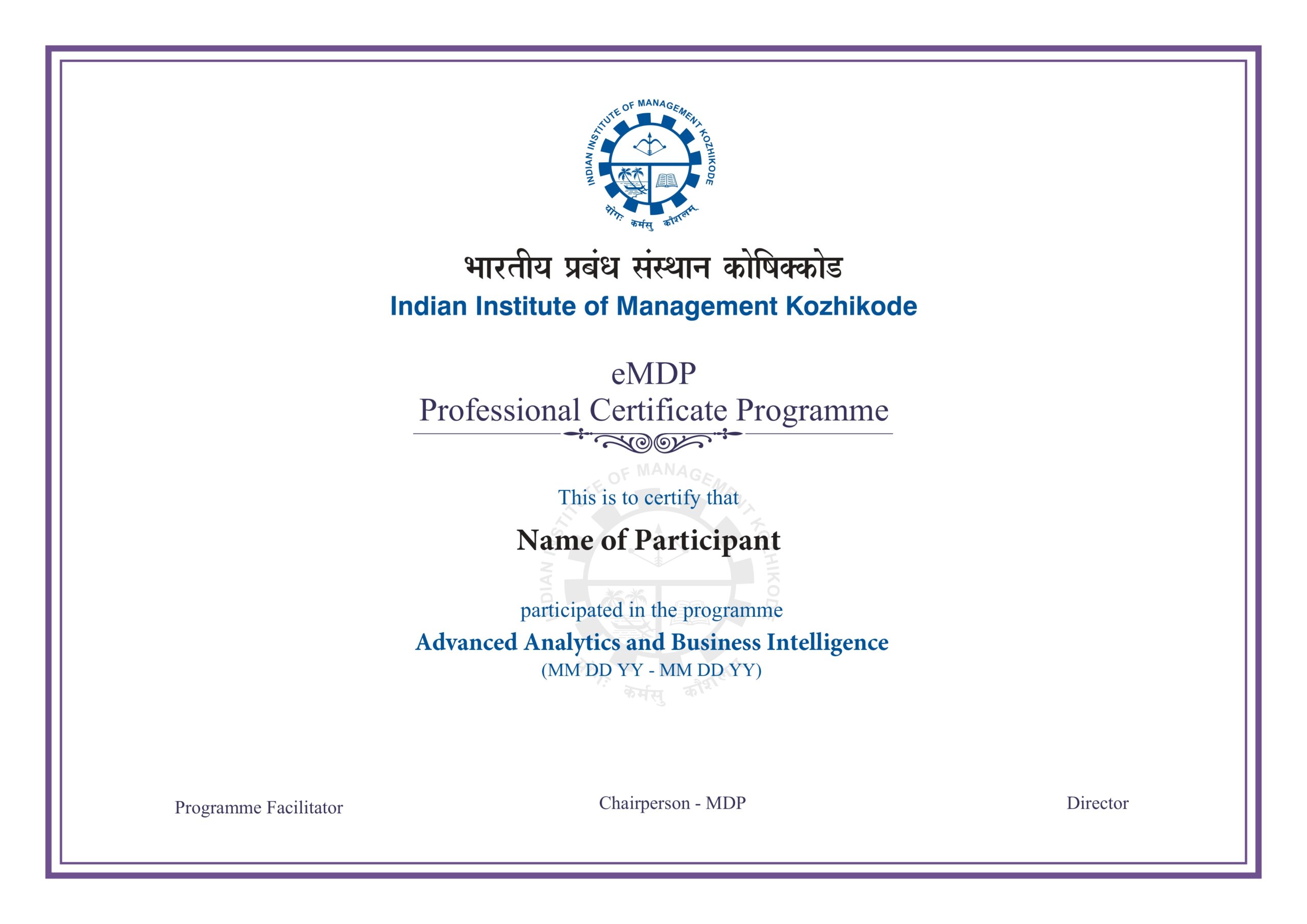 Participated Certificate IIM kozhikode